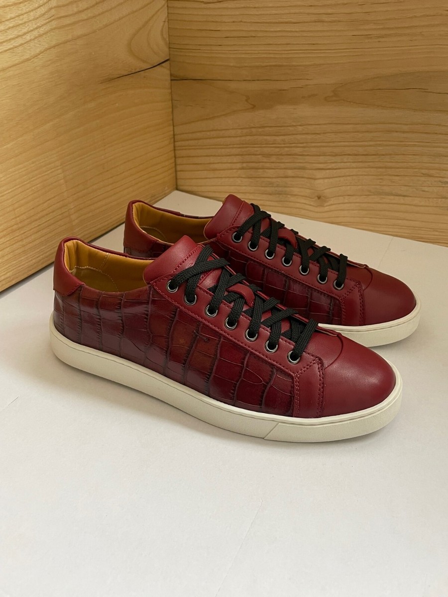 【関税&送料込】Santoni Sneakers Red Santoni men's red leather sneakers / shoes/crocodile / made
