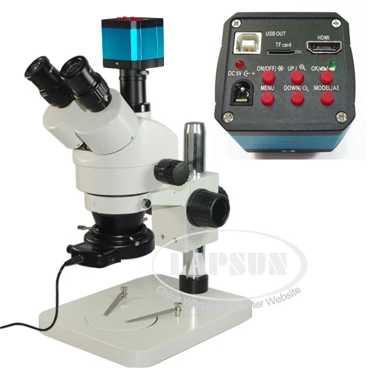 7X-45X Trinocular Industrial Stereo Microscope + 200X USB HDMI HD C-mount Camera