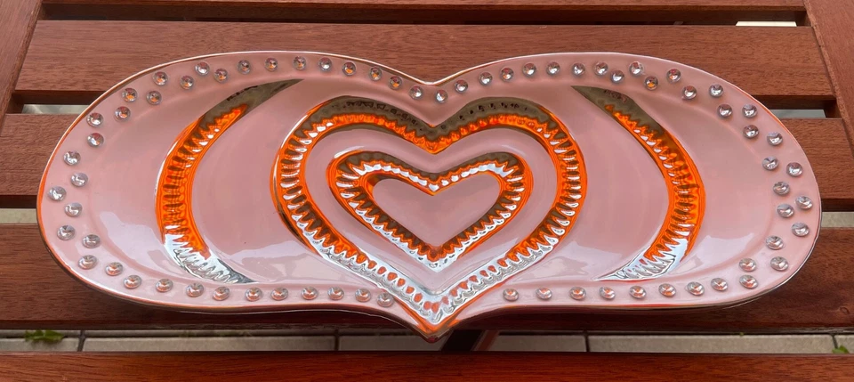 Tablett, Serviertablett, Herz, weiß, silber, Glitzersteine