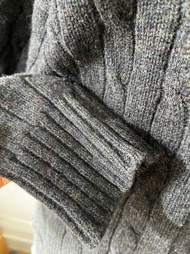 Harrods By Alan Paine Large charcoal Gray crewneck Cable Knit lambswool Sweater - Picture 5 of 9