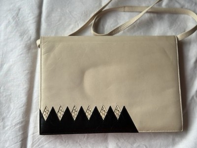 Rayne Leder Vintage Hand oder Clutch Tasche Creme und Schwarz V Stylisch