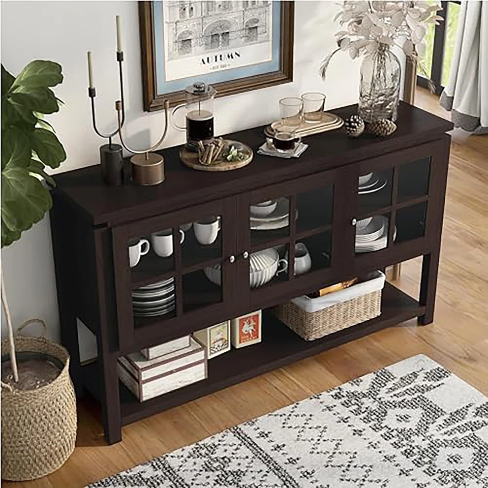 Julianna Aparador de Granja Armario Buffet con Almacenamiento y Puertas de Vidrio, Woo... Foto 3 de 4