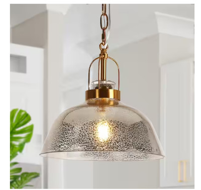 LNC Mid-Century Modern 11 in. 1-Light Plated Brass Pendant Light w/Bell Textured