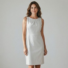 Talbots Womens Light Gray Sleeveless Pleated Scoop Neck Sheath Dress Size 10
