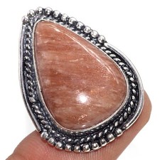 925 Silver Plated Sunstone Ring Handmade Gemstone Jewelry Size US 6 GW