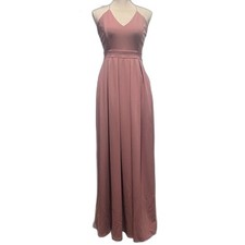 Windsor Formal Maxi Dress SM Pleated V Neck Sleeveless Cross Back Pockets Mauve
