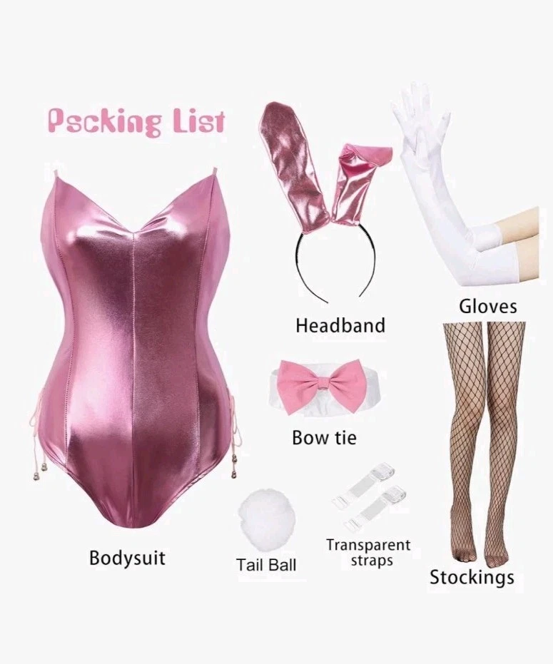 Angelaicos Large Playboy Bunny Costume Pink Metallic Accessories Included New - Image 2 of 3