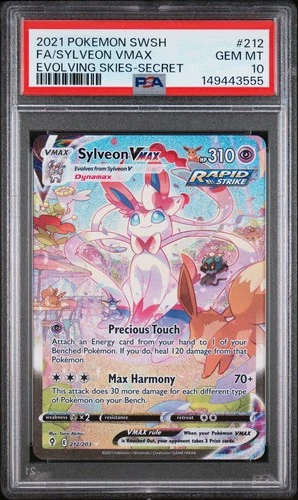 Pokémon TCG Sylveon VMAX 212/203 Evolving Skies Secret Rare Card PSA 10