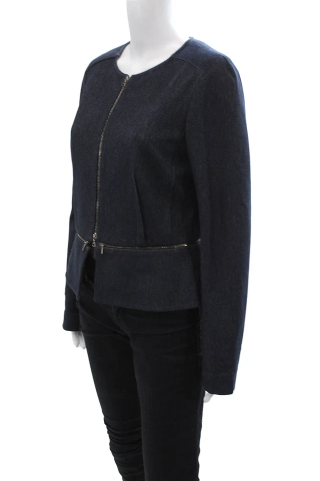 Chaqueta Lida Baday Mujer Diseñadora Azul Oscuro Mezcla de Algodón Cremallera Manga Larga Talla S Foto 2 de 4