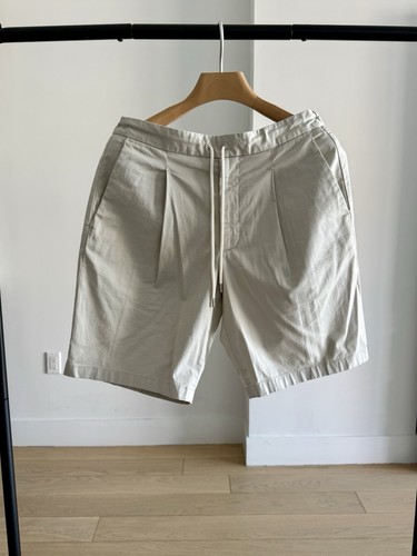 Giorgio Armani Grey Ecru Pleated Cotton Shorts with Half Elastic Waist Band IT48