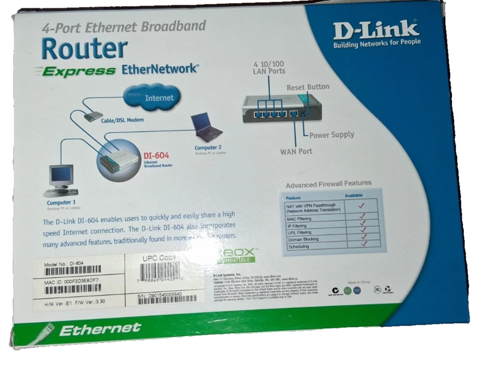 D-Link DI-604 108 Mbps 4-Port 10/100 Ethernet Gaming Router - Image 2 of 4