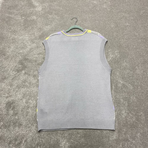 Jack Jones Knitted Sweater Vest Mens 42in Chest Grey Purple Argyle Diamond Golf - Picture 8 of 12