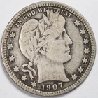 1907-P Barber SIlver Quarter Philadelphia Mint Very Good (VG)