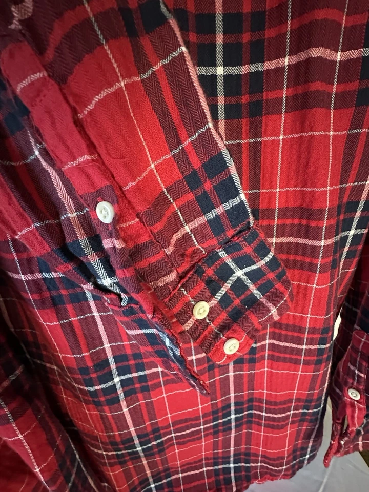 Camisa túnica para mujer roja a cuadros con botones talla grande manga larga Foto 4 de 4