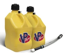 VP Racing 2 Pack Yellow 5.5 Gallon Square Utility Jugs + 1 Deluxe Fill Hose