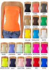 Long Layering Stretch Basic Strapless Solid Seamless Tube Top ONE SIZE