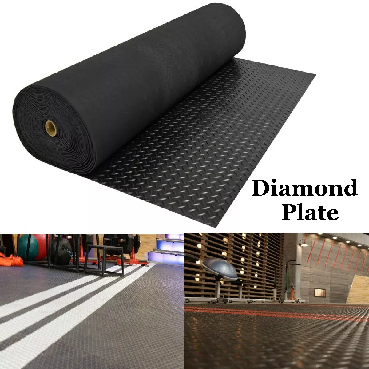Gym Floor Mats, Diamond Plate Rubber Home Cover Roll Garage Golf Cart Truck Bed