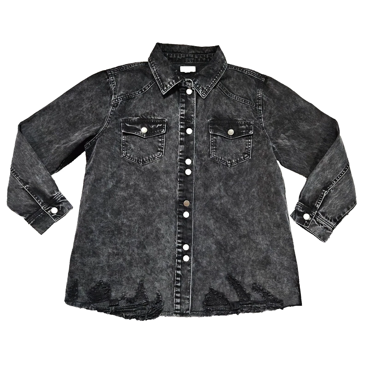 Distressed black deals denim shirt