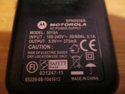 Steckernetzteil Ladegerät Motorola DC 5,9 V / 375 mA Funktion nicht erprobt