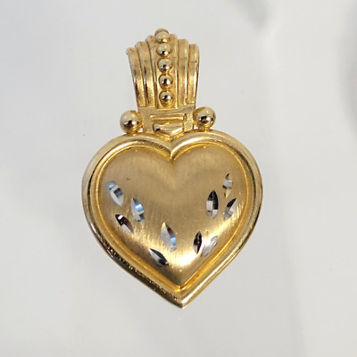 Vintage 14K Yellow Gold Michael Anthony Heart Slide Pendant diamond-cut Satin Ma