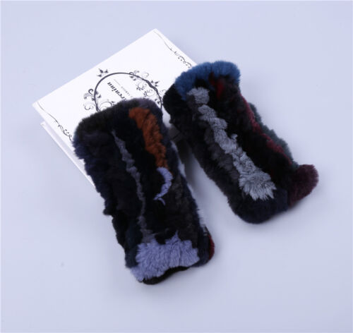 Real Rex Rabbit Fur Women's Gloves Mittens Girl Fingerless Wrist Warmer Elastic - Picture 15 of 17