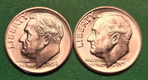 1958 P D (2 coins) Roosevelt Dimes from original BU rolls - 86 Sold