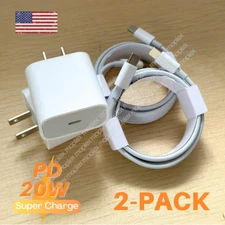 2Pack 20W PD Fast Charger For iPhone 14 Pro/13/12/11/XR USB Type C Adapter Cable