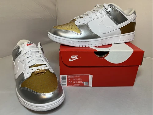NEW Nike Dunk Low SE ‘Heirloom’ Gold Silver Metallic DH4403-700 12w/10.5 m