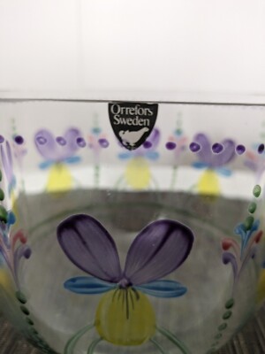 Orrefors Violet Hand Painted Crystal Bowl Vintage Sweden Glass | eBay