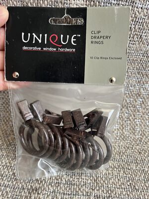 UNIQUE Drapery Curtain Clip Rings 10 pcs NEW old/antique gold