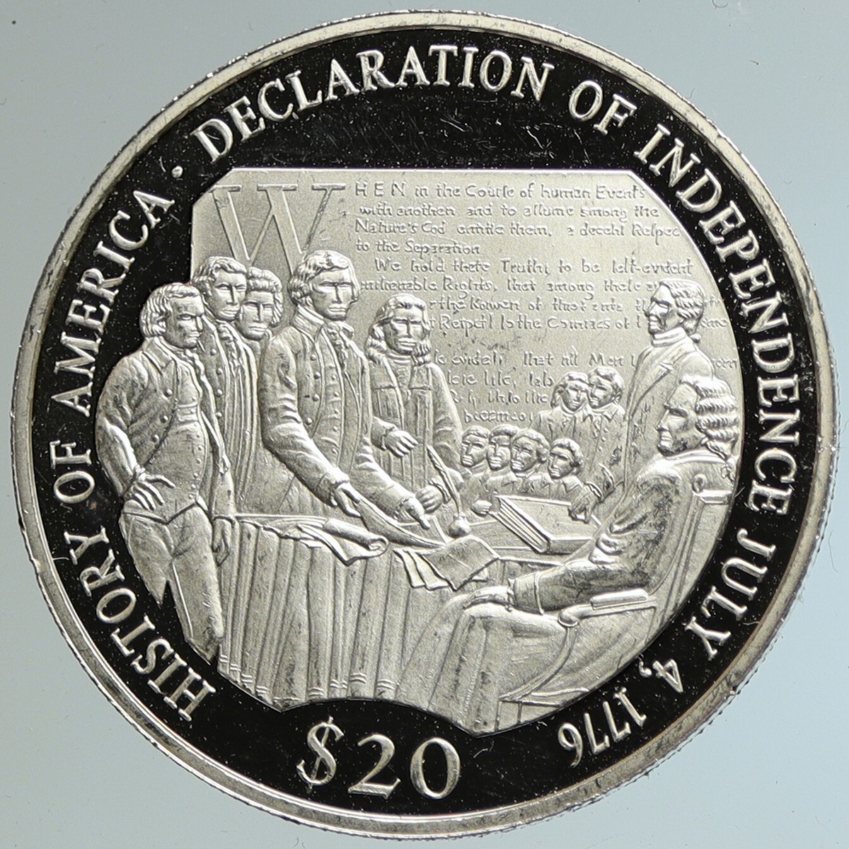 2000 LIBERIA USA US Declaration of Independence PF Silver 20