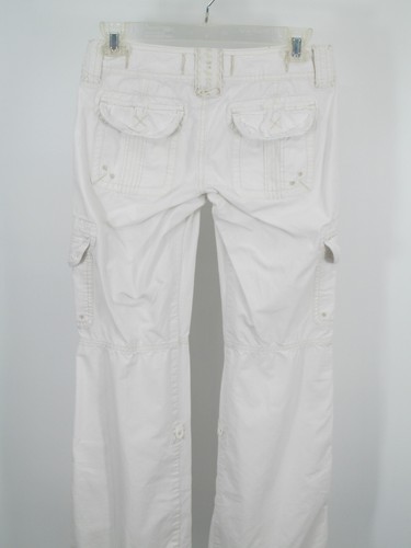 ABERCROMBIE FITCH Cargo Pants Girls Large Off White Roll up Legs Cargo Pockets - Picture 6 of 24