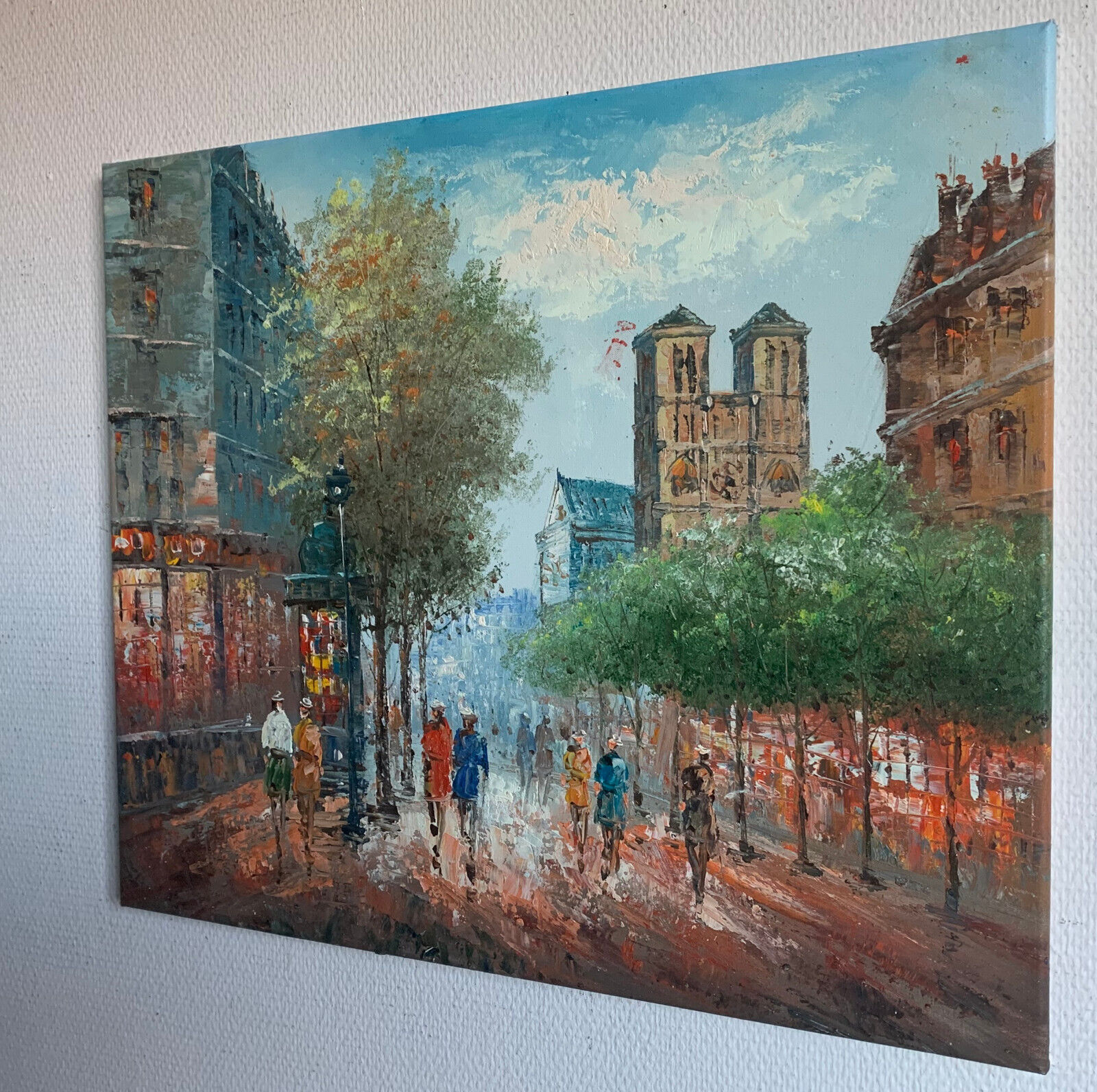 Ölgemälde Paris Straßenszene Notre Dame Expressionistisch Frankreich 60x50