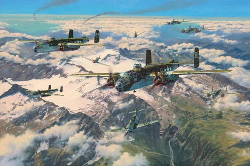 Battle of the Brenner by Anthony Saunders art print signed by WW2 B-25 Pilot