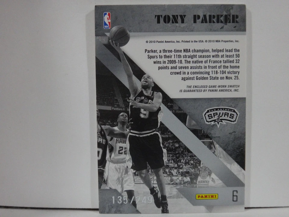 2010-11 Prestige Playmakers Materials /249 Tony Parker #6 HOF - Image 2 of 2
