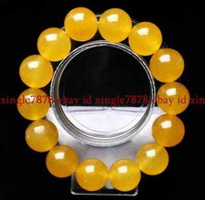 Huge 8/10/12/14mm Natural Yellow Jade Round Gemstone Bead Elastic Bracelet 7-9"
