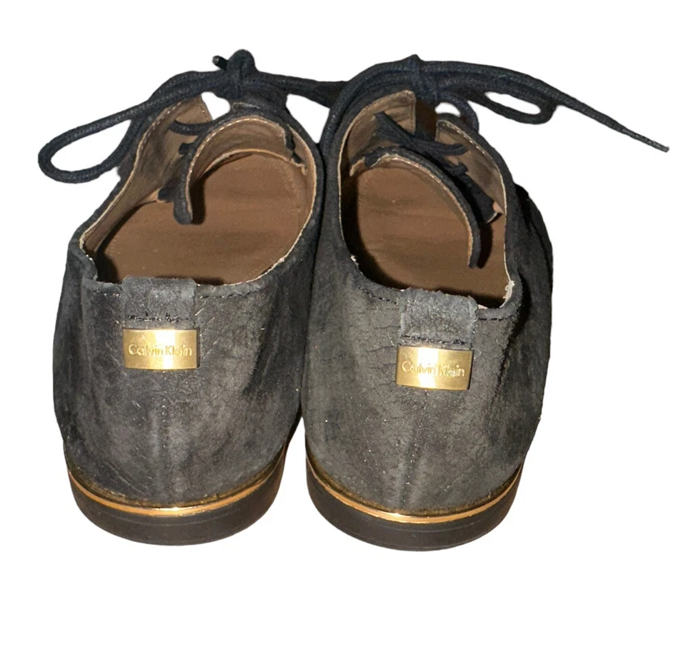 Calvin Klein Women Cory Black Python Embossed Nubuck Oxford Shoes Gold Sz 7 - Image 4 of 4