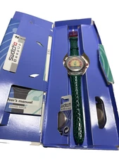 1990's Swatch The Beep UP Pager Watch Green Straps Swiss Sold As-Is for Parts B
