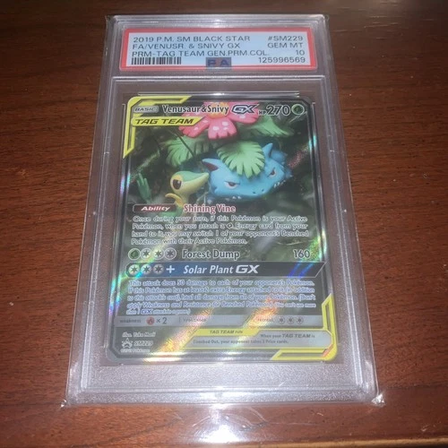 2019 P.M.SM Black Star FA/Venusaur & Snivy GX PRM-TAG Team PSA 10 Gem Mint