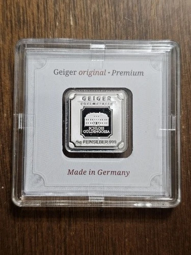 Geiger Edelmetalle Original - 5 Gram .999 Fine Silver Square In Assay / Capsule