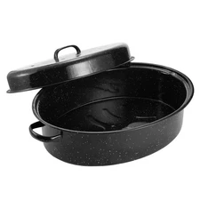 Granite Roasting Pan, 18” Enameled Roasting Pan with Domed Lid. Oval Turkey R...