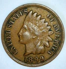 1899 INDIAN HEAD PENNY Full LIBERTY ~3 Diamonds XF US Small Cent Type Coin JL25G