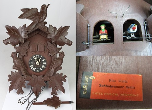 VINTAGE cuckoo clock GERMANY Black Forest SCHONBRUNNER WALTZ double door musical