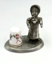 Vintage Pewter Kate Greenaway Figural Thimble Holder