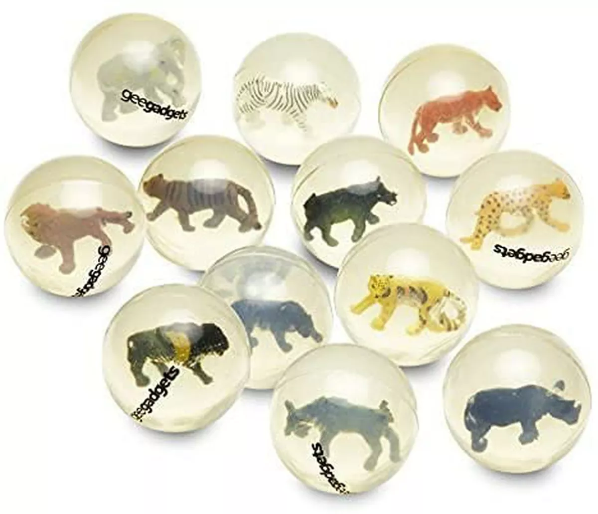 12 Clear Bouncy Balls with Animals Rubber Bouncing Ball Toys