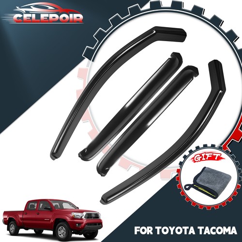 For 2005-2015 Toyota Tacoma Crew Cab In-Channel Smoke Window Visor Rain Guard - Picture 1 of 12