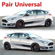 Pair Black Sports Racing Stripe Graphic Stickers Car Body Side Door Vinyl Decals