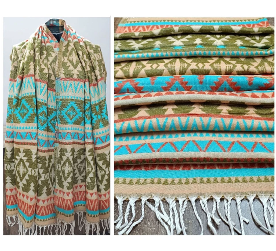 Hand Woven Himalayan Shawl Long Throw Reversible blanket multicolor unisex wrap - Image 3 of 4