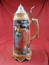 MUSICAL GERMAN BEER STEIN 11" 2/3 L W/THORENS MOVEMENT "TRINK, BRUDERLEIN TRINK"