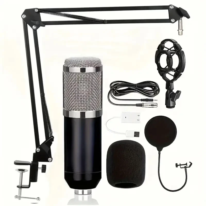 Microfono Professionale A Condensatore USB Con Supporto E Filtro Pop – Nuovo, Colore Nero